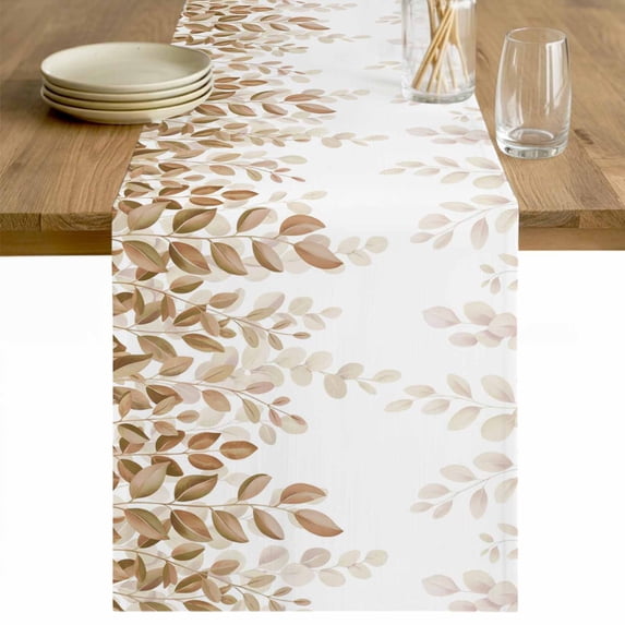 Eucalyptus Leaves Table Runner - 36 Inch Long Spring Plants Country Yellow Cotton and Linen Blended Dress Scarves Farmhouse Table Runner for Kitchen Dining, Coffee Table, 13" x 36"