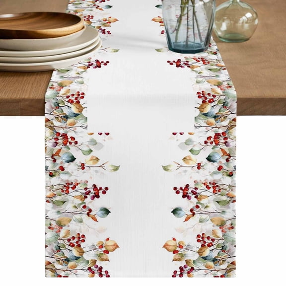 Eucalyptus Leaves Table Runner 36 Inches, Summer Botanical Weeping Watercolor Bed Runner Dresser Scarves Tabletop for Indoor Outdoor Parties/Ceremony/Banquet, 13"x 36"