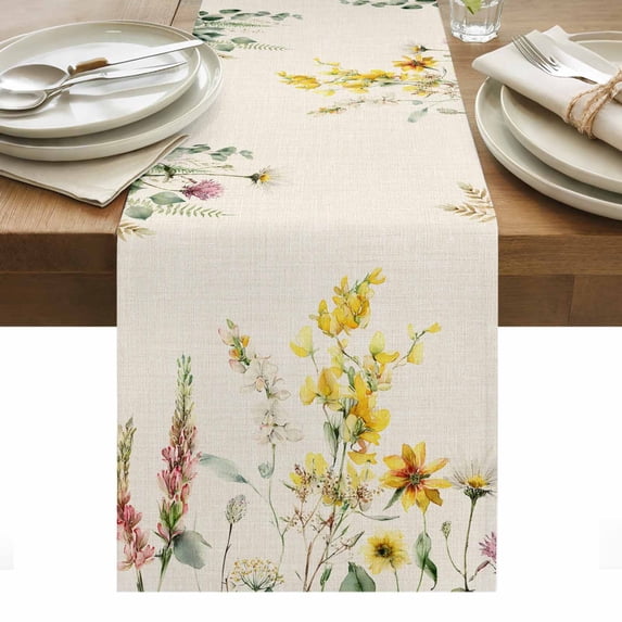 Eucalyptus Leaves Table Runner - 72 Inch Long, Kitchen Dining Table Runner Dresser Scarves, Farmhouse Retro Botanical Flowers Herbs Farmhouse Decor for Coffee Tables Wedding Party Banquet