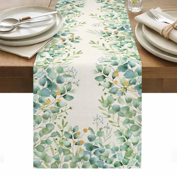 Eucalyptus Leaves Table Runner - 72 Inch Long, Kitchen Dining Table Runner Dresser Scarves, Sage Green Summer Botanical Farmhouse Decor for Coffee Tables Wedding Party Banquet