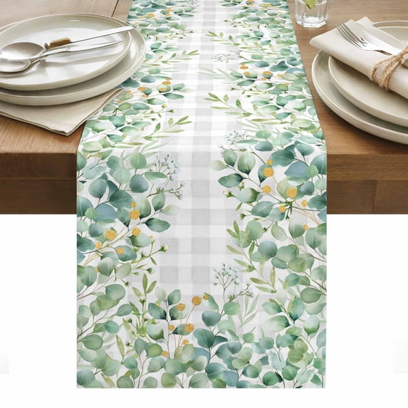 Eucalyptus Leaves Table Runner - 72 Inch Long, Kitchen Dining Table Runner Dresser Scarves, Summer Botanical Farmhouse Decor for Coffee Tables Wedding Party Banquet