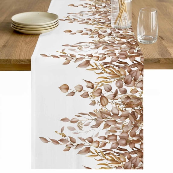 Eucalyptus Leaves Table Runner 72 Inches Long Farmhouse Dress Scarves, Brown Summer Botanical Weeping Dining Tablerunner for Coffee Table/Kitchen Island/Party Décor, 13" x 72"