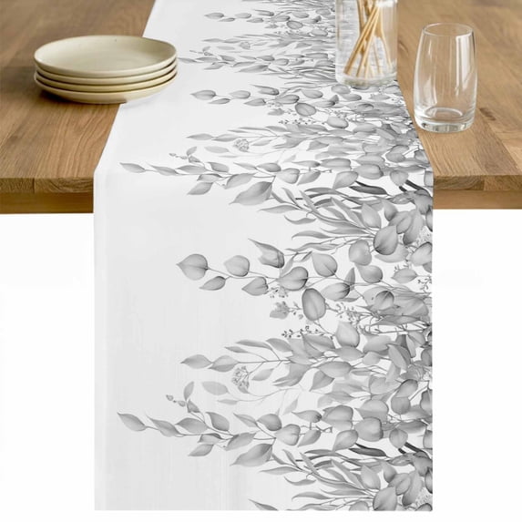 Eucalyptus Leaves Table Runner 90 Inches Long Farmhouse Dress Scarves, Grey Summer Botanical Weeping Dining Tablerunner for Coffee Table/Kitchen Island/Party Décor, 13" x 90"
