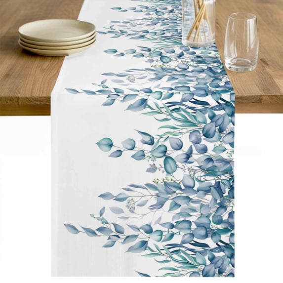 Eucalyptus Leaves Table Runner 90 Inches Long Farmhouse Dress Scarves, Light Blue Summer Botanical Weeping Dining Tablerunner for Coffee Table/Kitchen Island/Party Décor, 13" x 90"