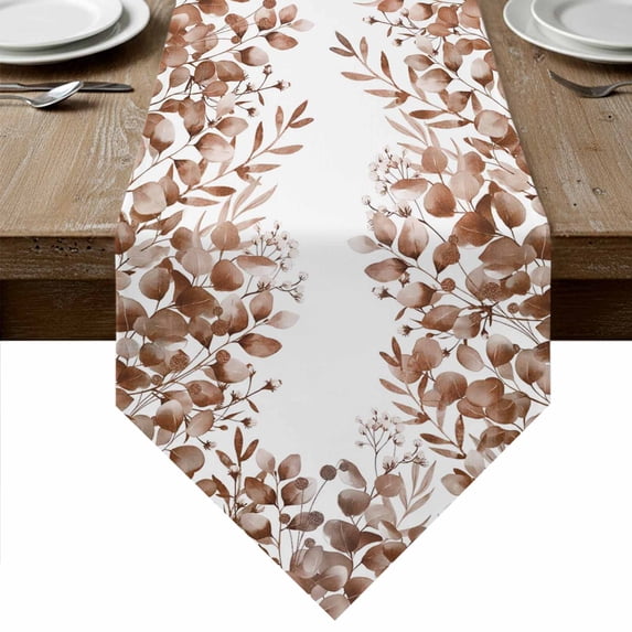 Eucalyptus Leaves Table Runner Linen Burlap Table Runner 70 Inches Long Grey Pink Summer Botanical Dresser Scarves for Kitchen Island Coffee Dining Room Party Wedding Banquet Holiday Decor 13"x70"