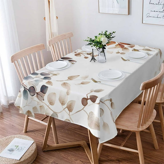 Eucalyptus Leaves Tablecloth Rectangle Table Cloth 52x70 , Waterproof Tablecloth Outdoor Table Cloth, Orange Blue Botanical Vintage Washable Table Cover for Kitchen Dining Party