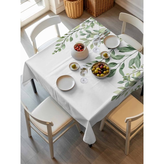 Eucalyptus Leaves Tablecloth Square Table Cloth 54x54,Waterproof Outdoor Table Cloth Covers Decorative Table Protector,Sage Green Spring Summer Botanical Washable Kitchen Party Dinning Table Cover