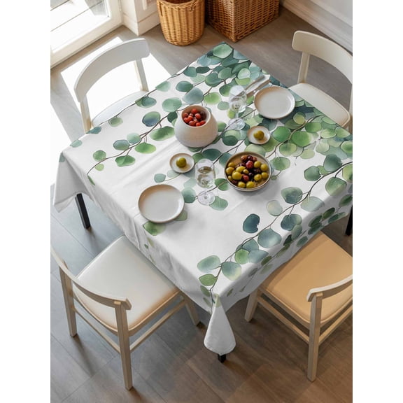Eucalyptus Leaves Tablecloth Square Table Cloth 54x54, Waterproof Outdoor Table Cloth Covers Decorative Table Protector, Summer Botanical Watercolor Washable Table Cover for Kitchen Dinning Party