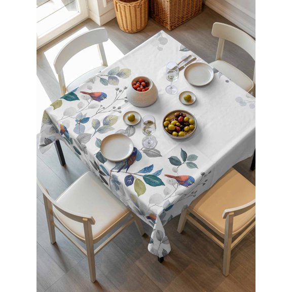 Eucalyptus Leaves Tablecloth Square Table Cloth 54x54, Waterproof Tablecloth Outdoor Table Cloth, Botanical Floral Plants Birds Country Washable Table Cover for Kitchen Dinning Party