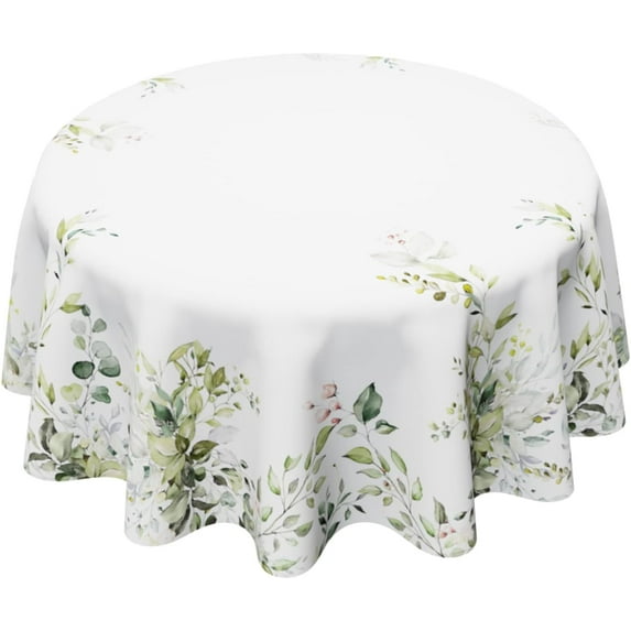 Eucalyptus Leaves Tablecloth Waterproof Fabric,Round Watercolor Oil-Proof Wrinkle Resistant Table Cover for Dining Table, Buffet Parties and Campin,(60" inch Round)