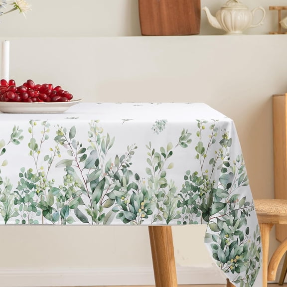 Eucalyptus Leaves Tablecloth Waterproof, Green Table Cloth Rectangle, Stain Resistant Fabric Table Cloths for Kitchen Table Party Picnic Dinner Decor (60 x 84 Inch)