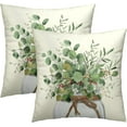 thumbnail image 1 of Eucalyptus Leaves Throw Pillow Covers 16x16, 2Pcs Green Leaf Plant Floral Mason Jar Decorative Pillow Cases Soft Cotton Square Cushion Cover for Bed Sofa Spring Season Home Decor, 1 of 5