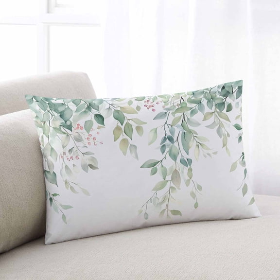 Eucalyptus Leaves Throw Pillow Covers, Sage Green Botanical Spring Summer Soft Breathable Pillow Cases with Invisible Zipper for Sleeping, Body Pillowcases for Couch Bed Sofa Chair 24x36 Inches