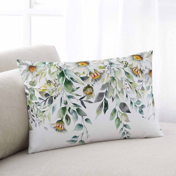 Eucalyptus Leaves Throw Pillow Covers, White Daisy Spring Floral Summer Botancial Soft Breathable Pillow Cases with Zipper for Sleeping, Standard Pillowcases for Couch Bed Sofa Chair 20x26 Inches