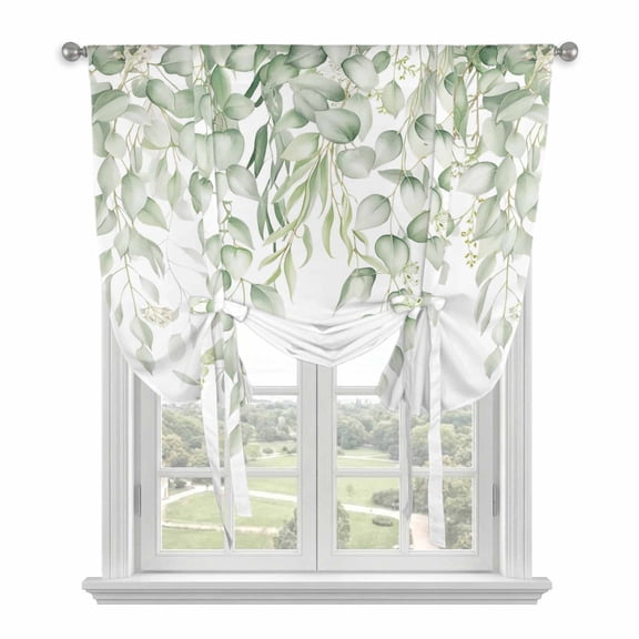Eucalyptus Leaves Tie Up Curtains 45 Inches Long, Kitchen Window Curtains Over Sink, Summer Country Leaves Natural Plants Small Window Curtains Shade Balloon Curtains Valances for Bedroom 34"x45"