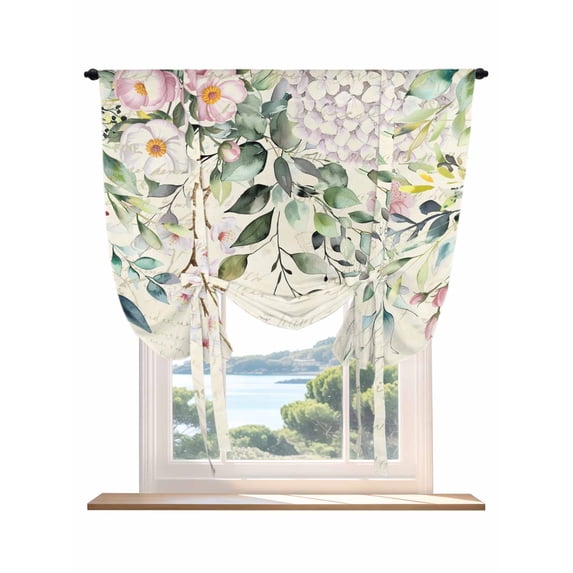 Eucalyptus Leaves Tie Up Curtains for Windows 45 Inch Length Balloon Curtains Kitchen Adjustable Balloon Window Shade Farmhouse Sage Green Leaf Floral Plants Tie Up Bathroom Curtain Window 34"x45"