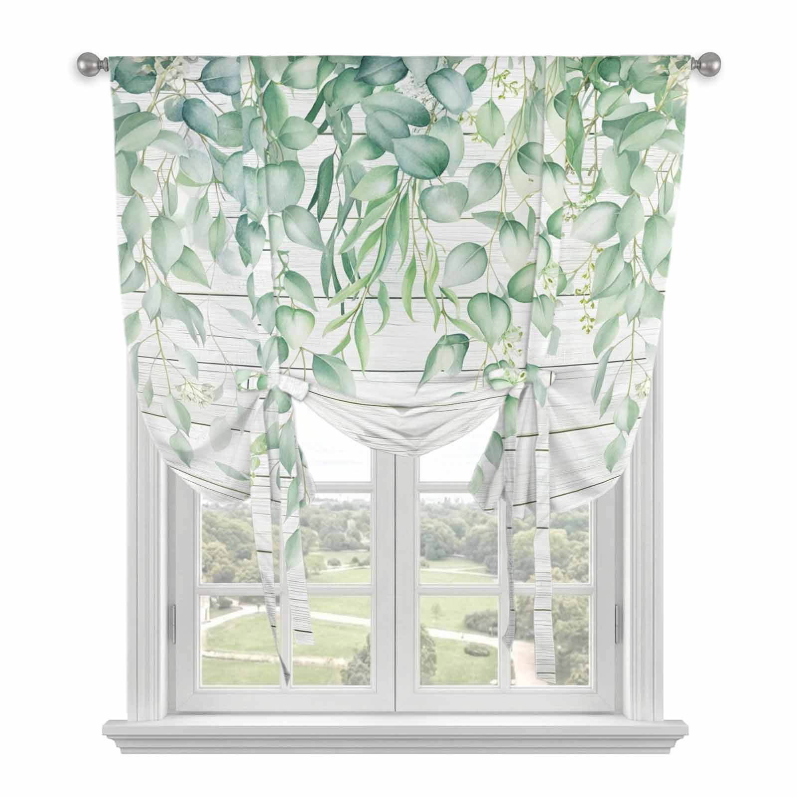Green Window Treatment Installation Reference: Eucalyptus Leaves Tie Up Curtains For Windows Balloon Window Shades