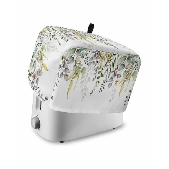 Eucalyptus Leaves Toaster Cover 4 Slice, Large Kitchen Appliance Covers, Summer Botanical Green Watercolor Toaster Oven Cover with Loop, Bread Machine Cover Polyester Dust Cover Protection