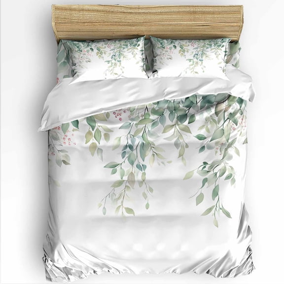 Eucalyptus Leaves Twin Size Comforter Set, Sage Green Fruit Soft Bedding for All Seasons, 4 Pcs Bed Set with 1 Comforter (68"x86") ,1Sheet(66"x116"), 2 Pillowcases (19"x29")