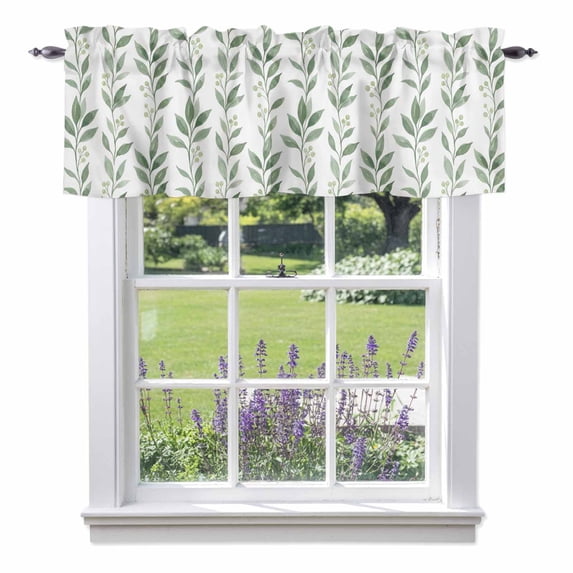 Eucalyptus Leaves Valance Curtain for Windows Spring Summer Watercolor Green Leaf Rod Pocket Curtain Valances Short Window Treatments Panels for Kitchen Bathroom Laundry Room Basement 54 x 18 Inch