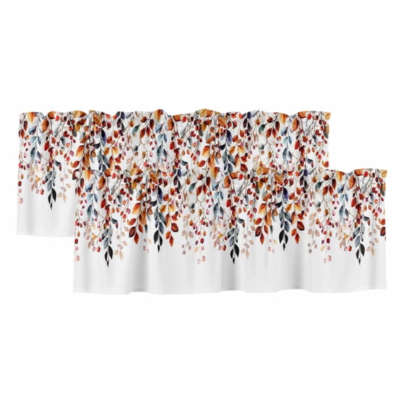Eucalyptus Leaves Valances for Windows, Decorative Rod Pocket Window Valance Curtains, Farmhouse Summer Botanical Weeping Curtain Drapes for Kitchen/Bathroom/Living Room, 2 Panels, 42" W x 12" L