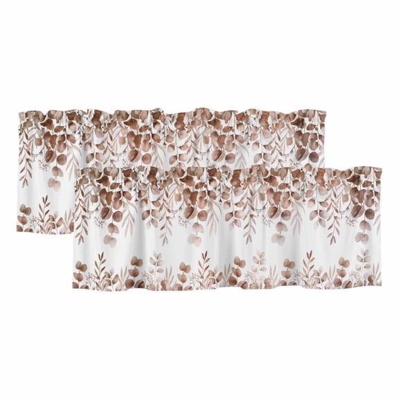 Eucalyptus Leaves Valances for Windows, Decorative Rod Pocket Window Valance Curtains, Grey Pink Summer Botanical Watercolor Weeping Curtain Drapes for Kitchen/Living Room, 2 Panels, 42" W x 12" L