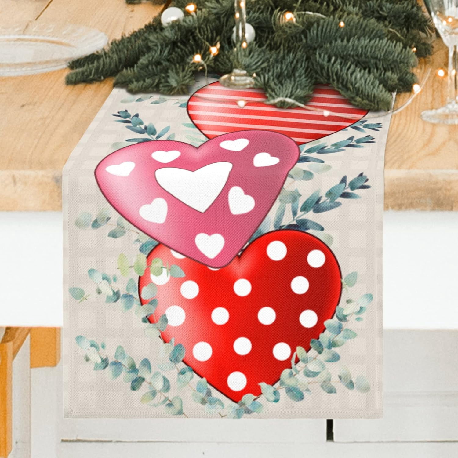 Eucalyptus Leaves Valentines Day Table Runner 72 Inch Long Love Flower ...