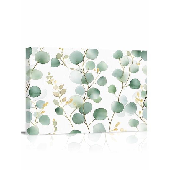 Eucalyptus Leaves Wall Art for Living Room,Canvas Picture Wall Decor for Bathroom Bedroom,Green Gold Spring Botanical Branch Painting Artwork for Office Kitchen Hallway Dining Room Home Decor 12"x16"