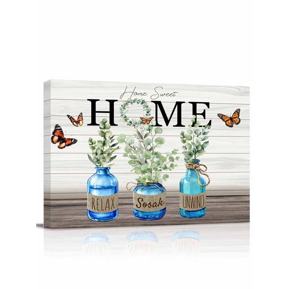 Eucalyptus Leaves Wall Art for Living Room,Canvas Picture Wall Decor for Bathroom Bedroom,Home Summer Botanical Vintage Painting Artwork for Office Kitchen Hallway Dining Room Home Decor 12"x16"