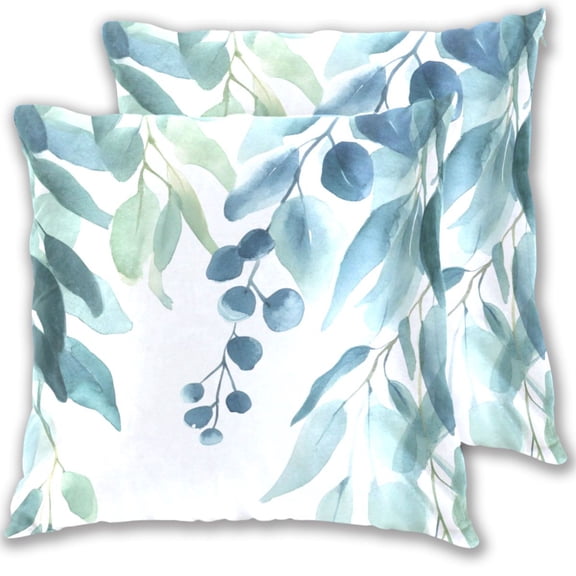 Eucalyptus Leaves Watercolor Throw Pillow Covers 16x16 Inch 2 Packs Decorative Square for Living Room Couch Bed Sofa