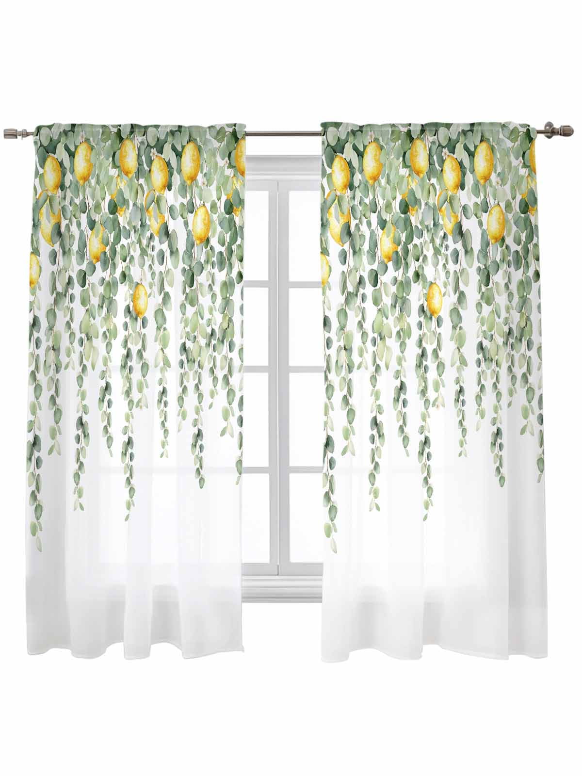 Eucalyptus Lemon Curtains 63 Inch Length, Sheer Curtains for Bedroom ...
