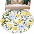 thumbnail image 1 of Eucalyptus Lemon Large Area Rugs for Bedroom Living Room, Soft Non Slip Carpet Bedside Rug, Sage Green Leaf Blue Flower Fruit Round Floor Cover Kitchen Accent Rug 8' for Dining Room/Office, 1 of 9