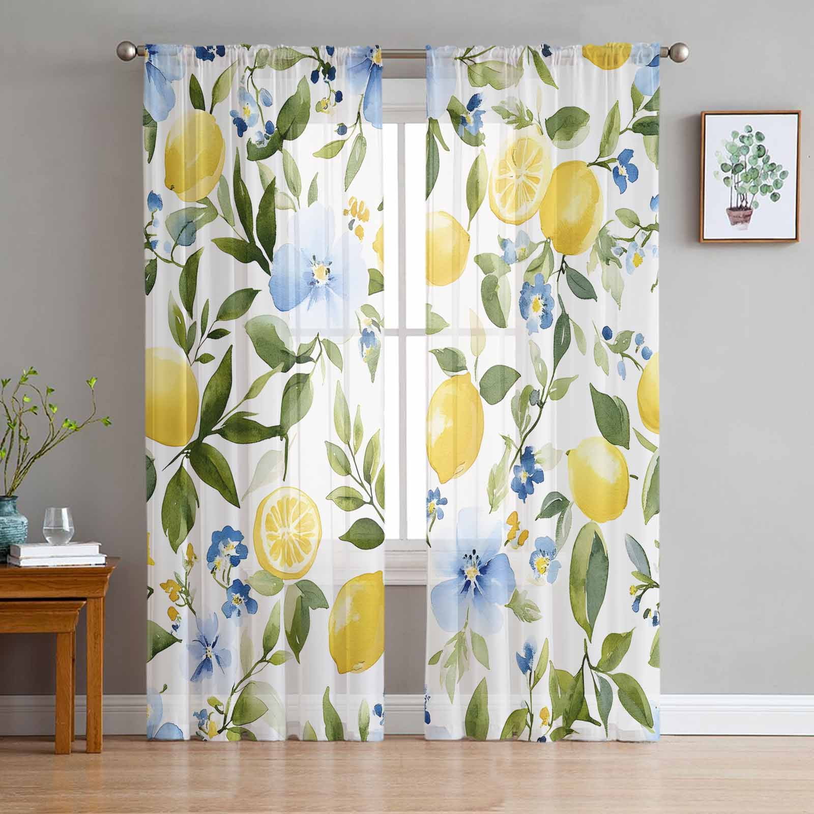 Eucalyptus Lemon Sheer Curtains 108 Inch Length 2 Panels Set for Living ...
