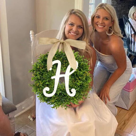 Eucalyptus Letter Monogram Wreath (Personalized Door Decor, Custom Initial), Pre-Attached Eucalyptus Adds Fragrance, Bendable Stems, With Bow Welcome Sign Garland Creative 26(#H), By Kingtowag