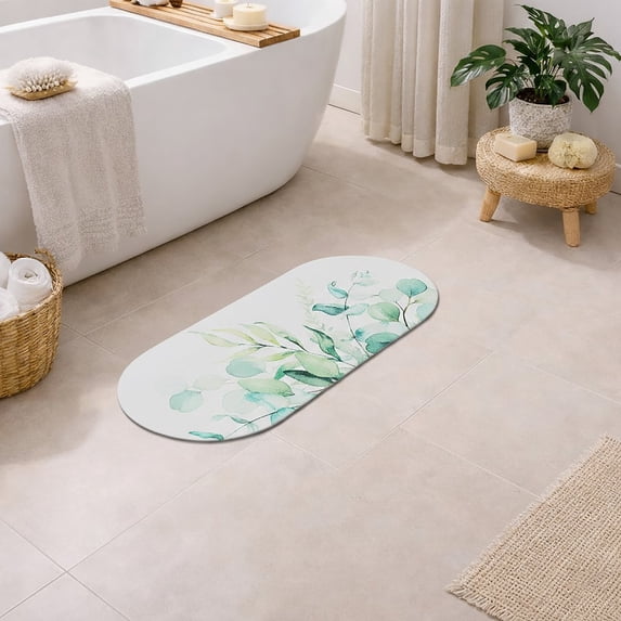 Evideco French Home Goods Eucalyptus Mist Runner Bath Mat 40x18 – Ultra Absorbent Quick Dry Rug with Anti-Slip Rubber Backing