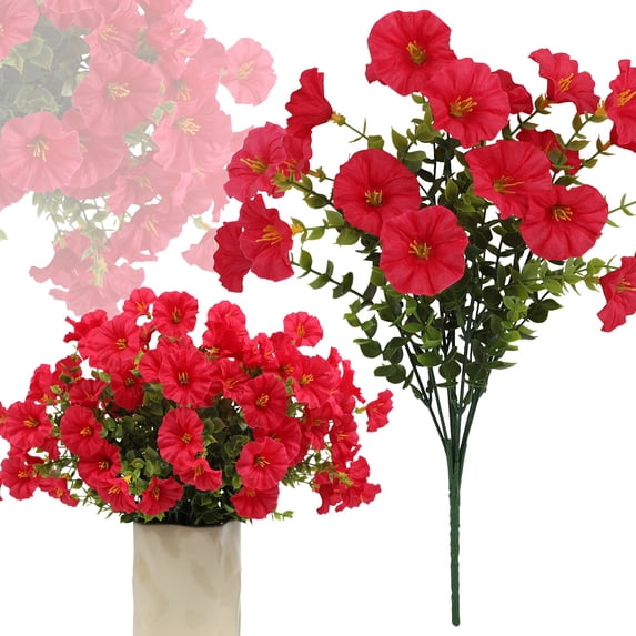 Eucalyptus Morning Glory Trumpet-Rose Red Fake Flowers, 1 Flower Fake Flowers Small(Plastic, One Size)