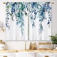thumbnail image 1 of Eucalyptus Navy Blue Leaves Kitchen Curtains Turquoise Teal Botanical Floral Plant Small Short Cafe Window Curtains Flower Herb Bathroom Drapes Treatment Tier Curtains 2 Panels (26x24 Inch), 1 of 6