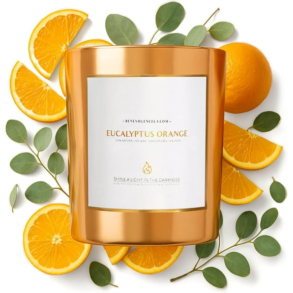 Eucalyptus Orange Wood Wick Candles | Soy Scented Candles for Home | Gifts for Women and Men | Home Fragrance | Aromatherapy | Shelf Decor, Bathroom Freshener | 8oz, 45 Hour Burn