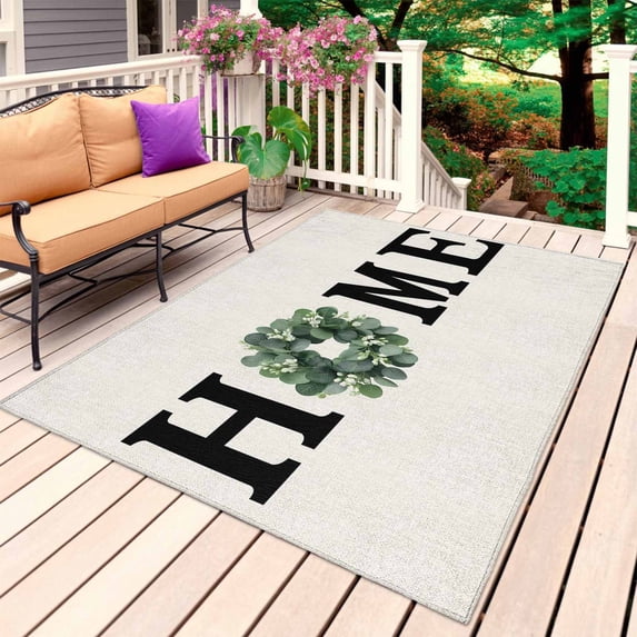 Eucalyptus Outdoor Rug for Patio/Deck/Porch, Non-Slip Large Area Rug 6 x 9 Ft, Garland Flower Farm Home Country Summer Indoor Outdoor Rugs Washable Area Rugs, Reversible Camping Rug Carpet Runner