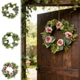 thumbnail image 1 of Eucalyptus & Peony Flower Wreath - Spring Wall & Staircase Hanging Decor, Elegant Artificial Floral Garland for Indoor Outdoor Use, Durable Faux Greenery Accent for Porch & Entryway, 17in, White, 1 of 7