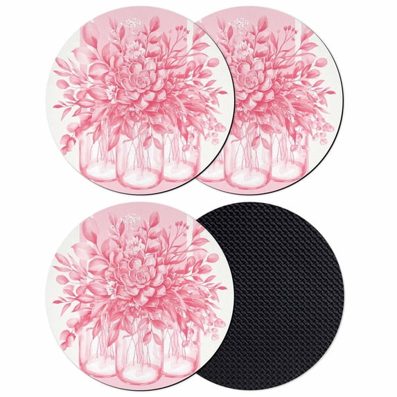 Eucalyptus Pink Coasters Set of 4, Absorbent Coasters for Drinks, Vintage Bottle Succulents Flower Stripes Coaster for Desk Coffee Table Protection, Home Decor House Warming Gifts 4"