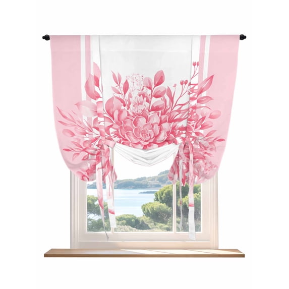 Eucalyptus Pink Tie Up Curtains for Windows 63 Inch Length Balloon Curtains Kitchen Adjustable Balloon Window Shade Stripes Bottle Flower Cactus Plant Tie Up Valance Bathroom Curtain Window 52"x63"