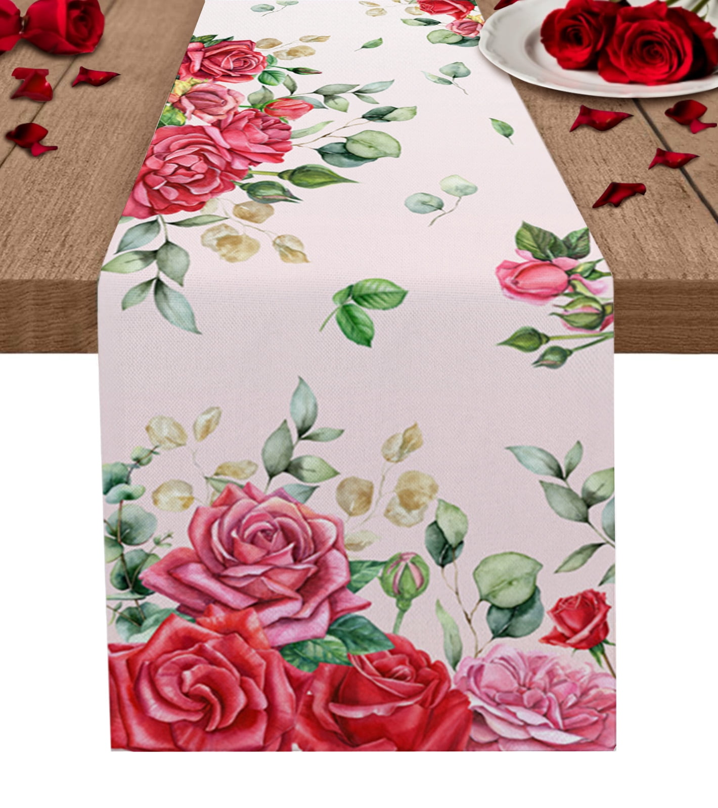 Eucalyptus Plant Green Leaves Abstract Table Runner Wedding Party