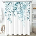 thumbnail image 1 of Eucalyptus Plant Shower Curtain, Floral Fabric Shower Curtain Set with 12 Plastic Hooks, Water Resistant, Watercolor Leaves Botanical Natural Shower Curtains for Bathroom, 72x72, Light Blue, 1 of 6