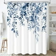 thumbnail image 1 of Eucalyptus Plant Shower Curtain, Floral Fabric Shower Curtain Set with 12 Plastic Hooks, Water Resistant, Watercolor Leaves Botanical Natural Shower Curtains for Bathroom, 72x72, Navy Blue, 1 of 6