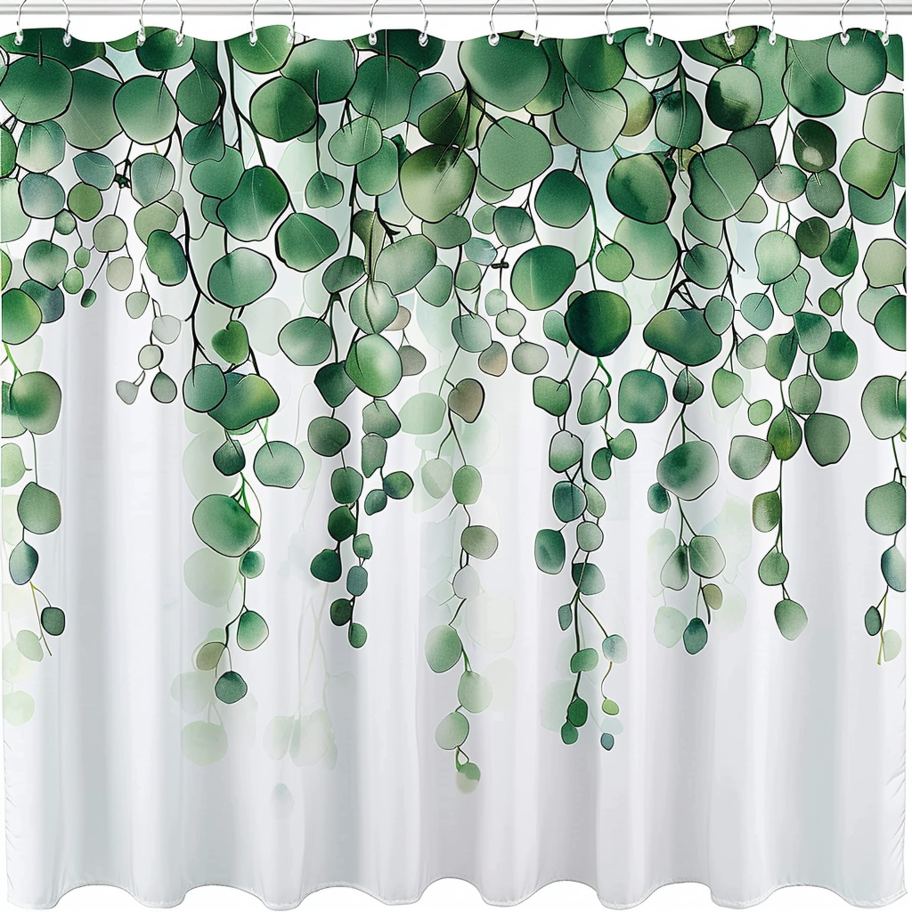 Eucalyptus Plant Watercolor Shower Curtain White Background Green Leaves Bathroom Decor