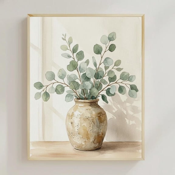 Eucalyptus Print Rustic Ceramic Vase Botanical Art Nature Wall Decor