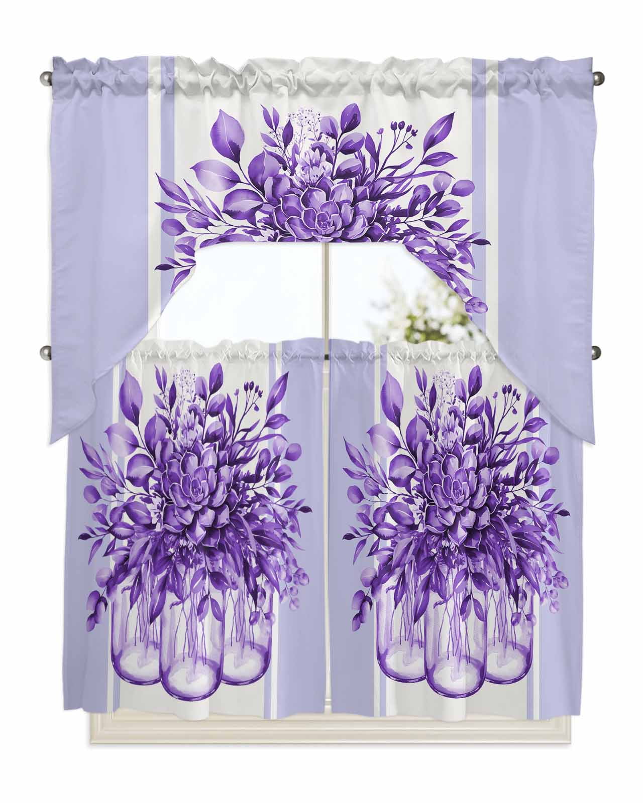 Eucalyptus Purple Kitchen Curtains Swag Valance and Tier Curtains Set ...