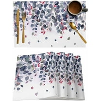 Eucalyptus Purple Placemats Set of 6,Washable Woven Burlap Cloth Fabric Placemat for Square/Rectangle/Round/Oval Dining Table,Easy Clean Place Mats for Kids Gradient Modern Minimalist Aesthetic Leaves