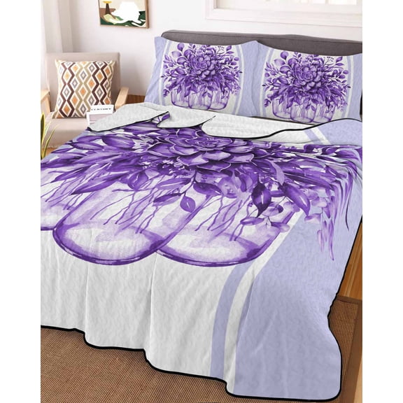 Eucalyptus Purple Twin Size Down Alternative Comforter, Lightweight Comforter Quilt Bedding Set with Pillow Shams Stripes Bottle Flower Cactus Plant All Seasons Bed Comforter Duvet Insert 68"x86"